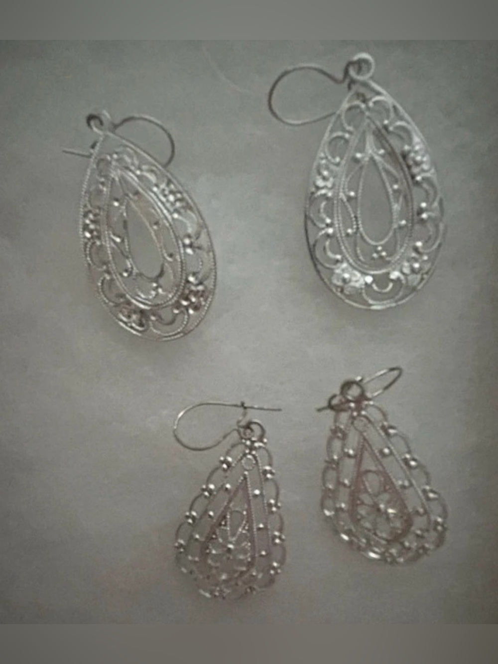 Silver Teardrop Filigree Earrings - Elegant Women Jewelry